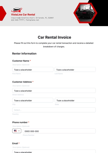 Free Car Rental Invoice Form Template to Edit Online