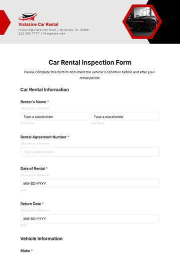 Free Car Rental Inspection Form Template to Edit Online
