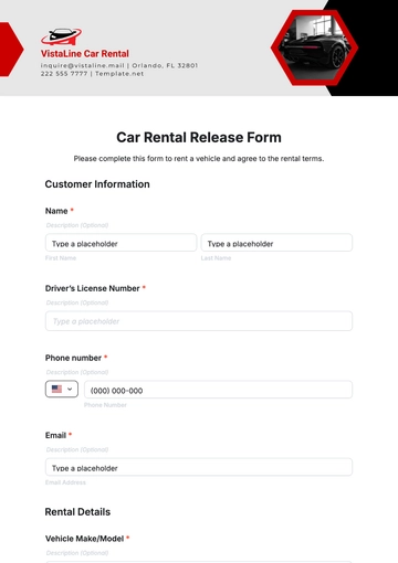 Free Car Rental Release Form Template to Edit Online