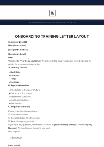 Free Onboarding Training Letter Layout Template to Edit Online