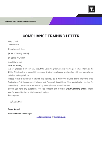 Free Compliance Training Letter Template to Edit Online