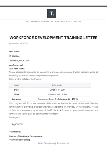 Free Workforce Development Training Letter Template to Edit Online