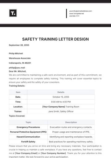 Free Safety Training Letter Design Template to Edit Online