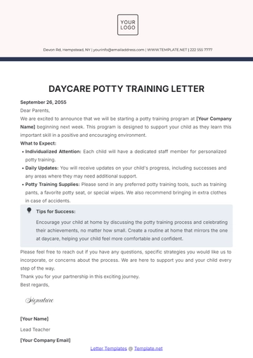Free Daycare Potty Training Letter Template to Edit Online
