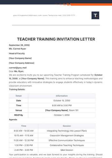 Free Teacher Training Invitation Letter Template to Edit Online