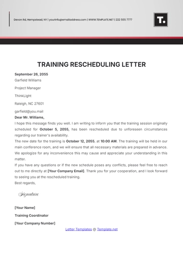 Free Training Rescheduling Letter Template to Edit Online