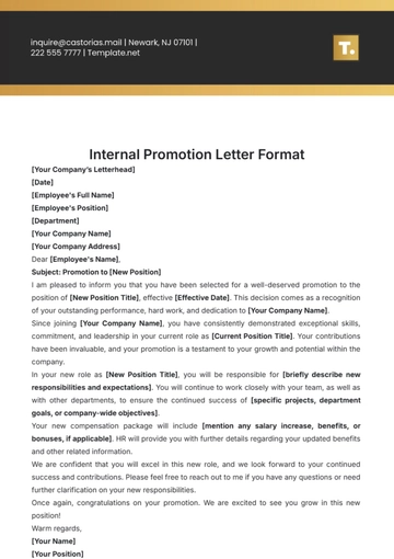 Free Internal Promotion Letter Format Template to Edit Online