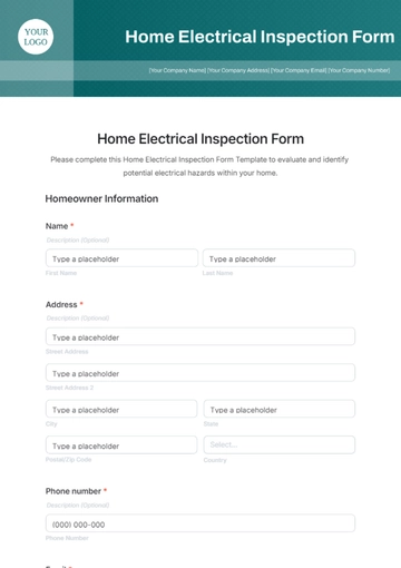 Free Home Electrical Inspection Form Template to Edit Online
