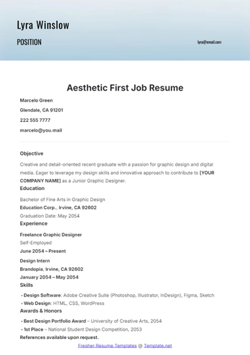 Free Aesthetic First Job Resume Template to Edit Online