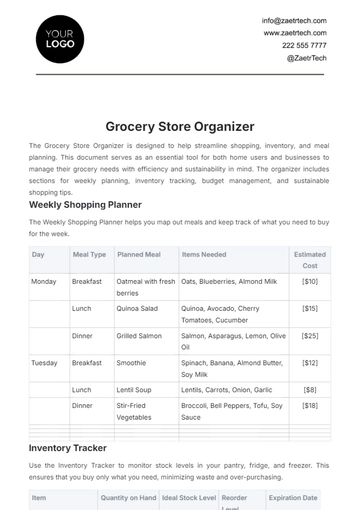 Free Grocery Store Organizer Template to Edit Online