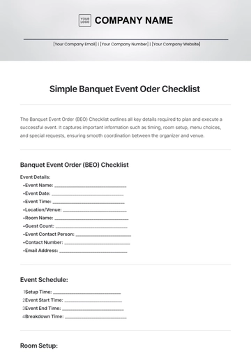 Free Simple Banquet Event Oder Checklist Template to Edit Online