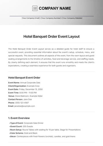 Free Hotel Banquet Order Event Layout Template to Edit Online