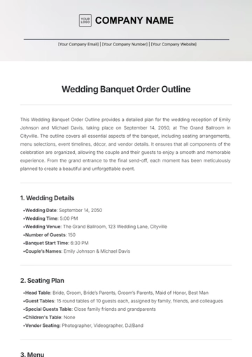 Free Wedding Banquet Order Outline Template to Edit Online