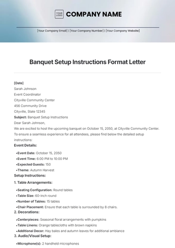 Free Banquet Setup Instructions Format Letter Template to Edit Online