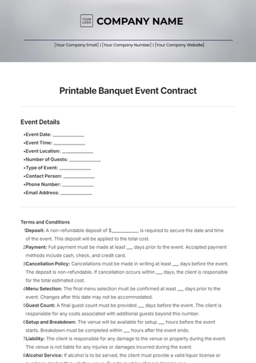 Free Printable Banquet Event Contract Template to Edit Online