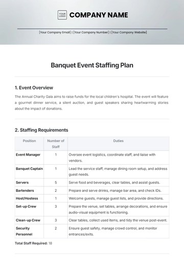 Free Banquet Event Staffing Plan Template to Edit Online