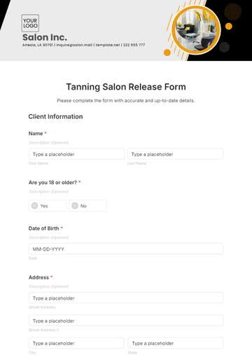 Free Tanning Salon Release Form Template to Edit Online