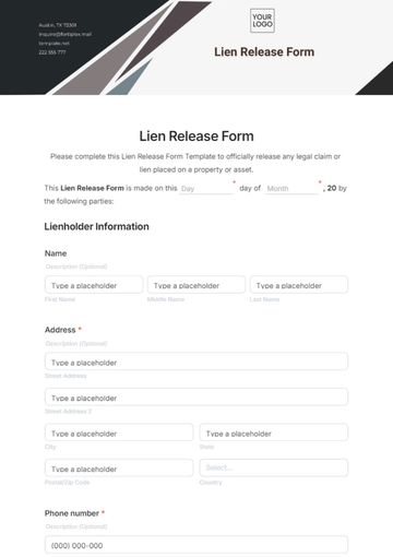 Free Lien Release Form Template to Edit Online