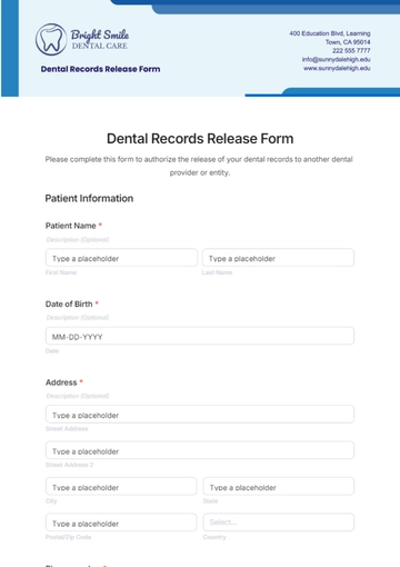 Free Dental Records Release Form Template to Edit Online