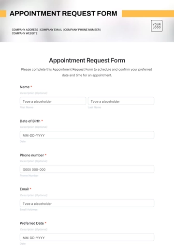 Free Appointment Request Form Template to Edit Online