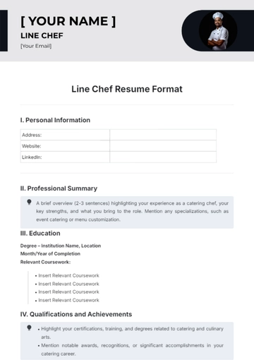 Free Line Chef Resume Format Template to Edit Online