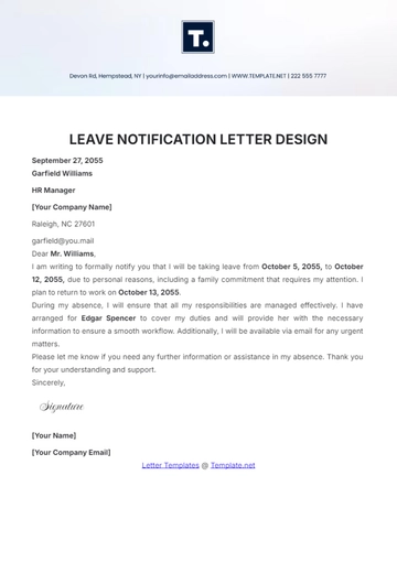 Free Leave Notification Letter Design Template to Edit Online
