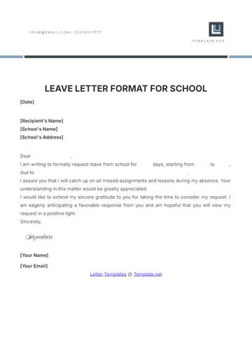 Free Leave Letter Format for School Template to Edit Online