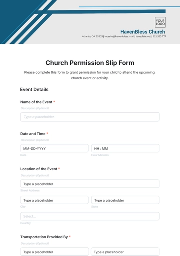 Free Church Permission Slip Form Template to Edit Online