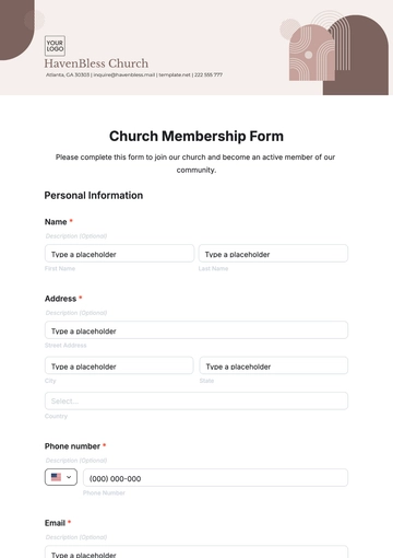 Free Church Membership Form Template to Edit Online