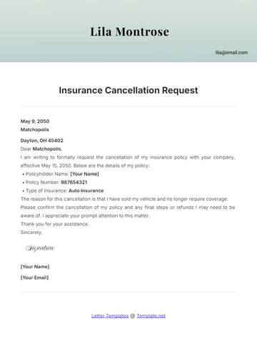 Free Insurance Cancellation Request Template to Edit Online
