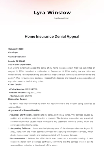 Free Home Insurance Denial Appeal Template to Edit Online