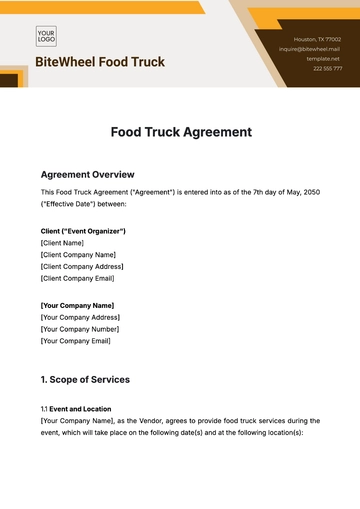 Free Food Truck Agreement Template to Edit Online