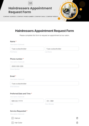 Free Hairdressers Appointment Request Form Template to Edit Online