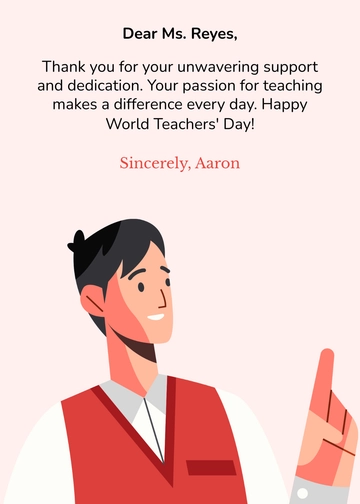 Free World Teachers Day Thank You Note Template to Edit Online