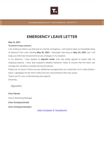 Free Emergency Leave Letter Template to Edit Online