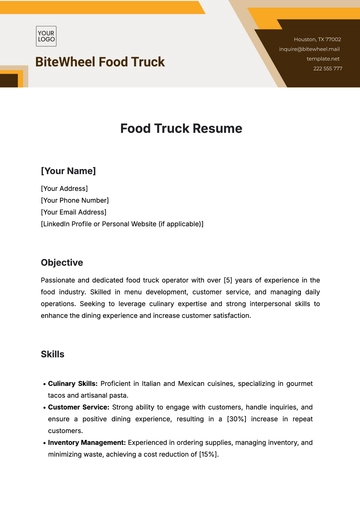 Free Food Truck Resume Template to Edit Online