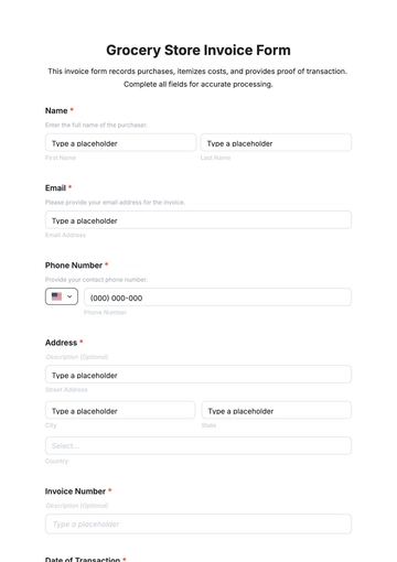 Free Grocery Store Invoice Form Template to Edit Online