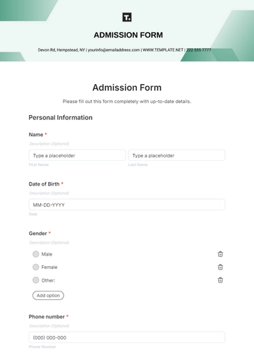 Free Admission Form Template to Edit Online