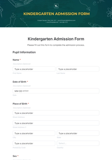Free Kindergarten Admission Form Template to Edit Online