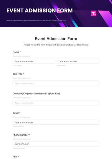 Free Event Admission Form Template to Edit Online