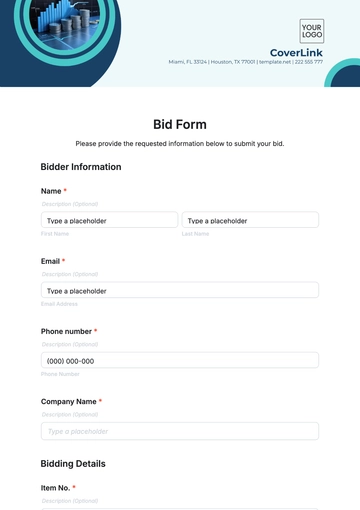 Free Bid Form Template to Edit Online