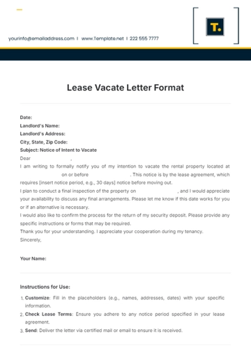 Free Lease Vacate Letter Format Template to Edit Online
