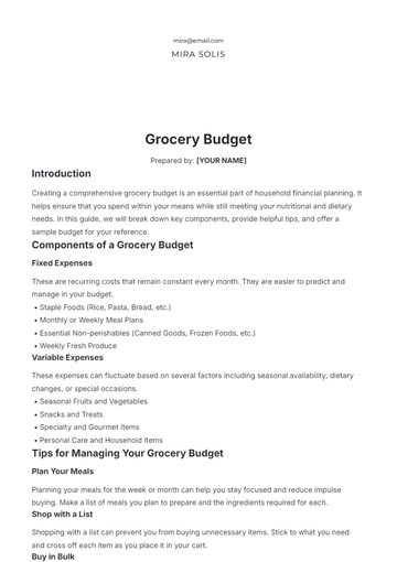 Free Grocery Budget Template to Edit Online