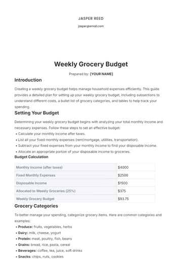Free Weekly Grocery Budget Template to Edit Online