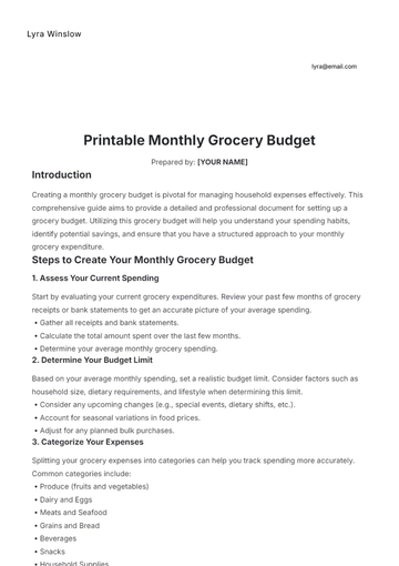 Free Printable Monthly Grocery Budget Template to Edit Online