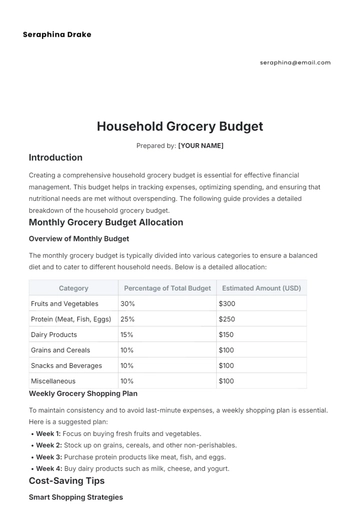 Free Household Grocery Budget Template to Edit Online