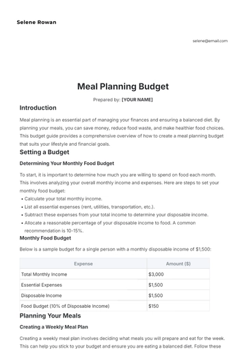 Free Meal Planning Budget Template to Edit Online