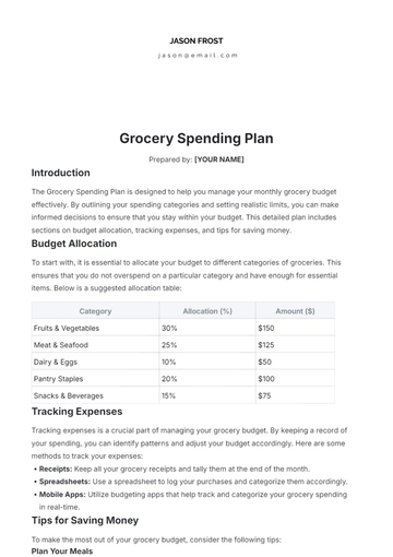 Free Grocery Spending Plan Template to Edit Online