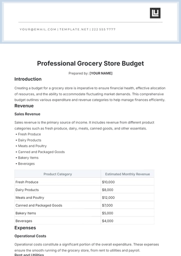 Free Professional Grocery Store Budget Template to Edit Online