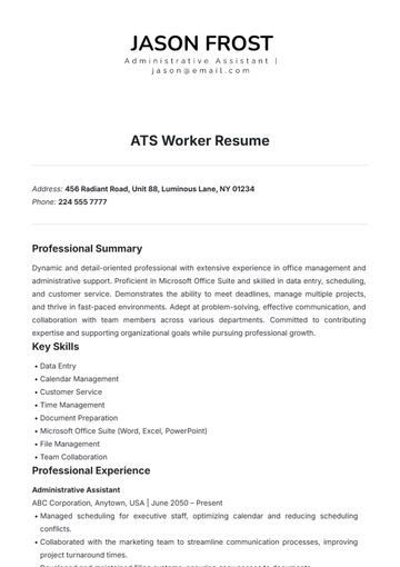 Free ATS Worker Resume Template to Edit Online